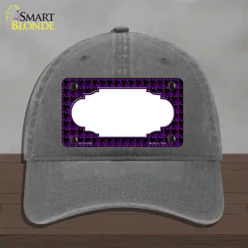 Purple Black Houndstooth Scallop Center Novelty License Plate Hat Unconstructed Cotton / Charcoal