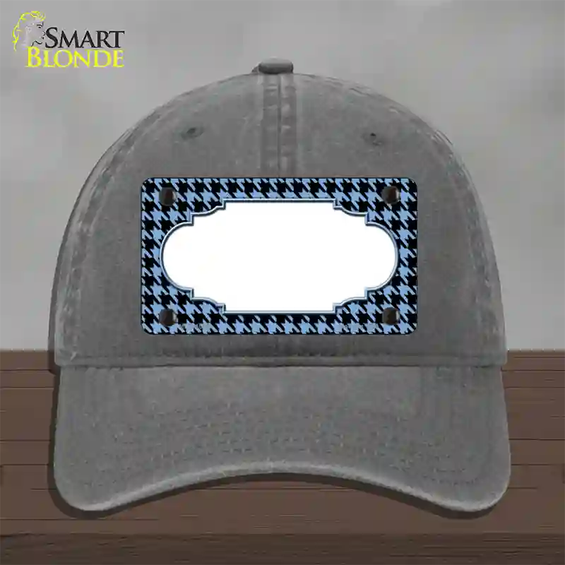 Light Blue Black Houndstooth Scallop Center Novelty License Plate Hat Unconstructed Cotton / Charcoal