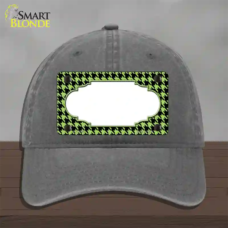 Lime Green Black Houndstooth Scallop Center Novelty License Plate Hat Unconstructed Cotton / Charcoal