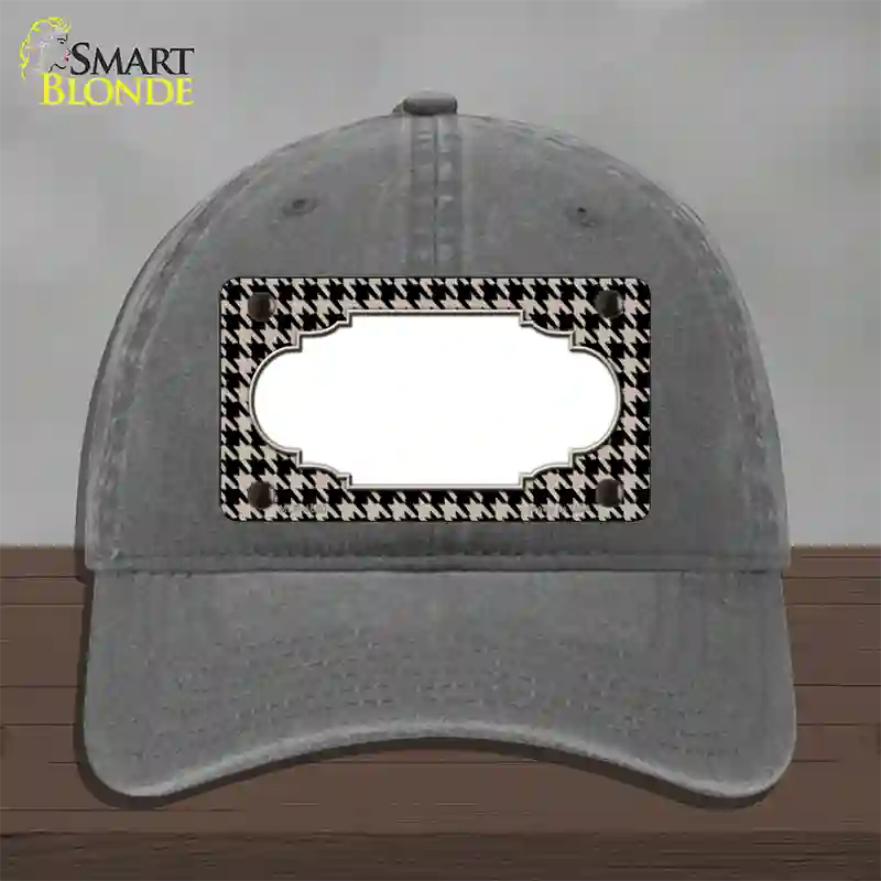 Tan Black Houndstooth Scallop Center Novelty License Plate Hat Unconstructed Cotton / Charcoal