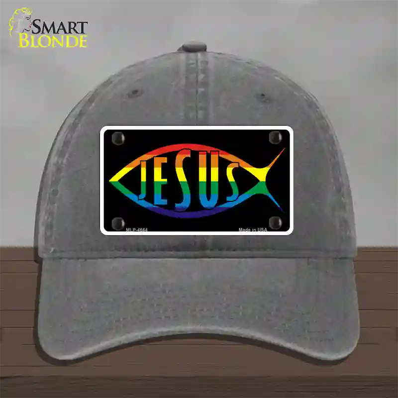 Jesus Fish Rainbow Novelty License Plate Hat Unconstructed Cotton / Charcoal