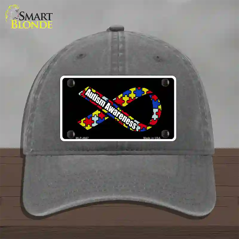 Autism Awareness Ribbon Novelty License Plate Hat Unconstructed Cotton / Charcoal