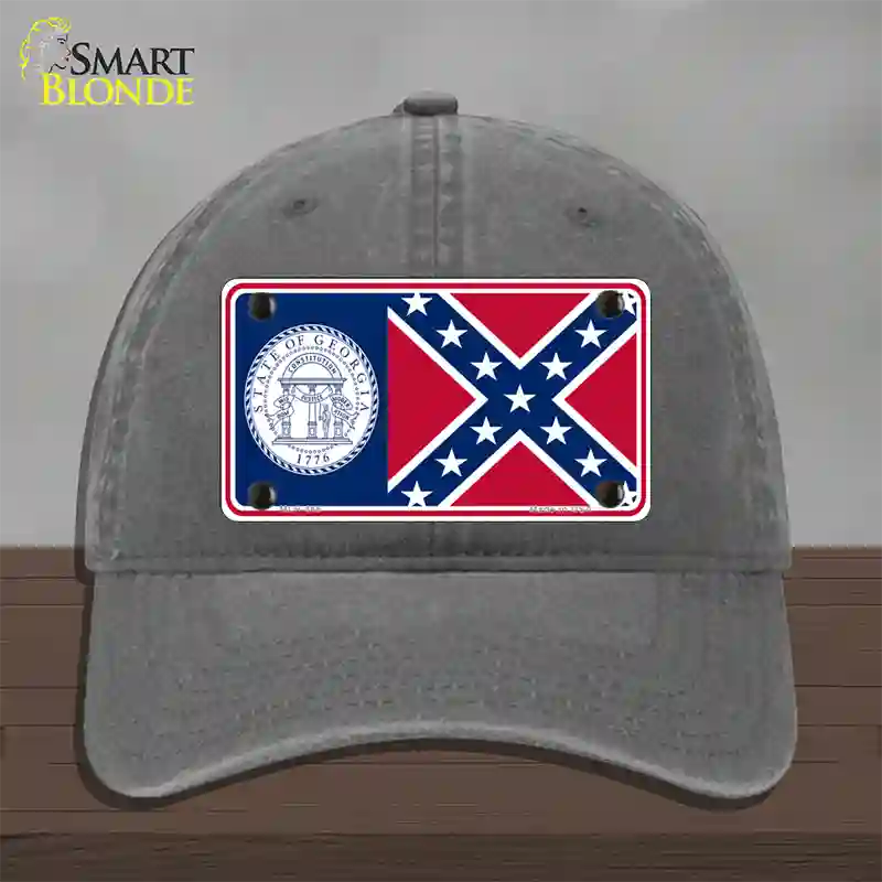 Georgia Confederate State Flag Novelty License Plate Hat Unconstructed Cotton / Charcoal