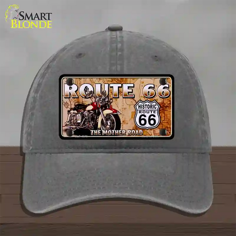 Route 66 Mother Road Motorcycle Novelty License Plate Hat Unconstructed Cotton / Charcoal