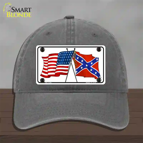 Confederate USA Crossed Flags Novelty License Plate Hat Unconstructed Cotton / Charcoal