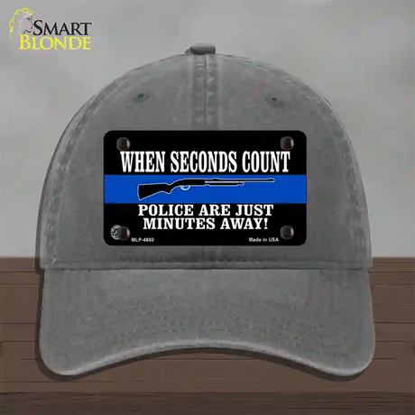 Police Are Just Minutes Away Novelty License Plate Hat Unconstructed Cotton / Charcoal