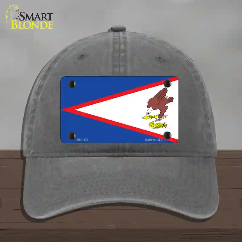 American Samoa Flag Novelty License Plate Hat Unconstructed Cotton / Charcoal