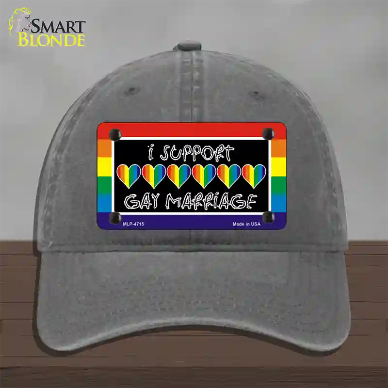 Support Gay Marriage Novelty License Plate Hat Unconstructed Cotton / Charcoal