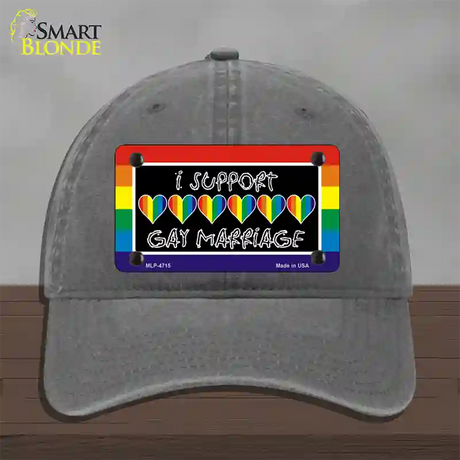 Support Gay Marriage Novelty License Plate Hat Unconstructed Cotton / Charcoal