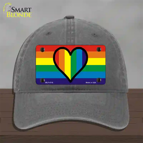 Rainbow Heart Novelty License Plate Hat Unconstructed Cotton / Charcoal