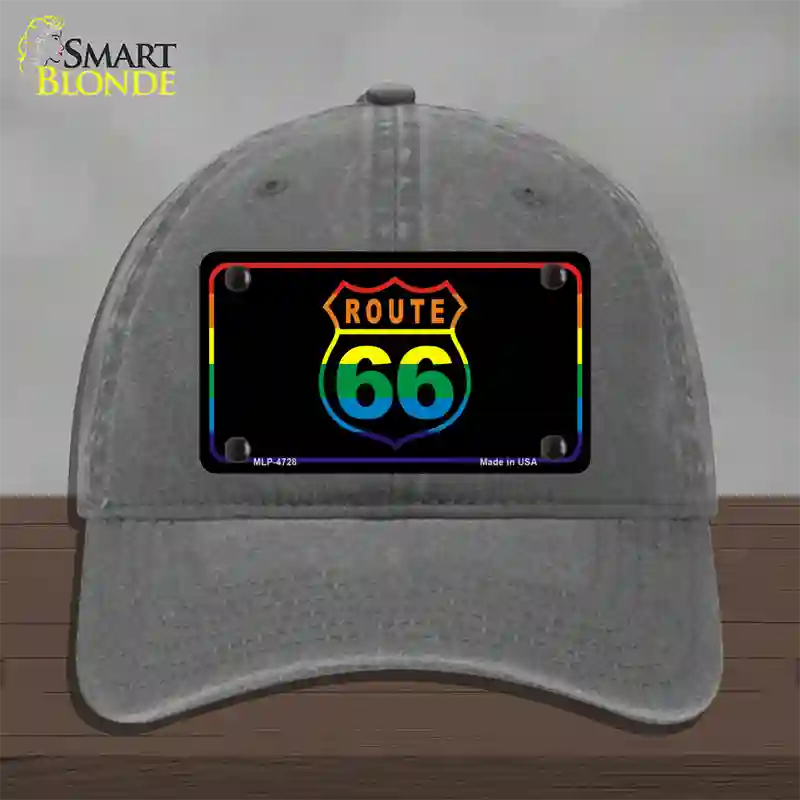 Route 66 Rainbow Flag Novelty License Plate Hat Unconstructed Cotton / Charcoal