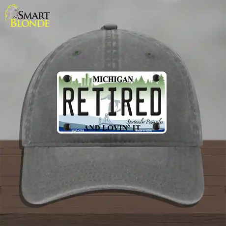 Retired Michigan State Novelty License Plate Hat Unconstructed Cotton / Charcoal