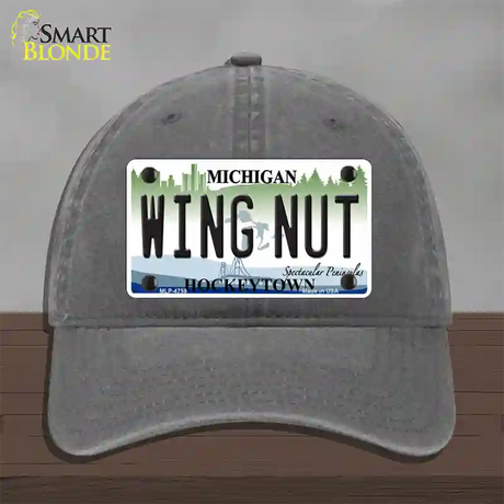 Wing Nut Michigan State Novelty License Plate Hat Unconstructed Cotton / Charcoal