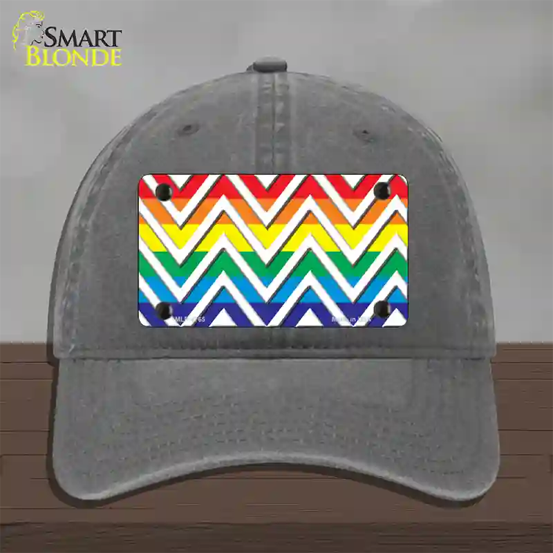 Rainbow White Chevron Novelty License Plate Hat Unconstructed Cotton / Charcoal