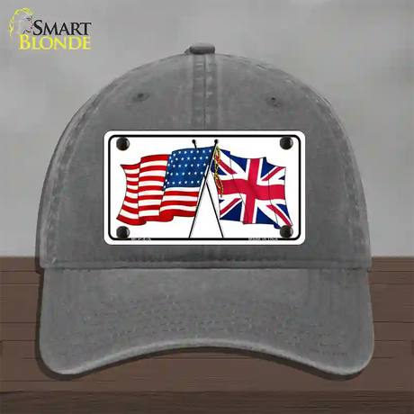 United States Britain Crossed Flags Novelty License Plate Hat Unconstructed Cotton / Charcoal