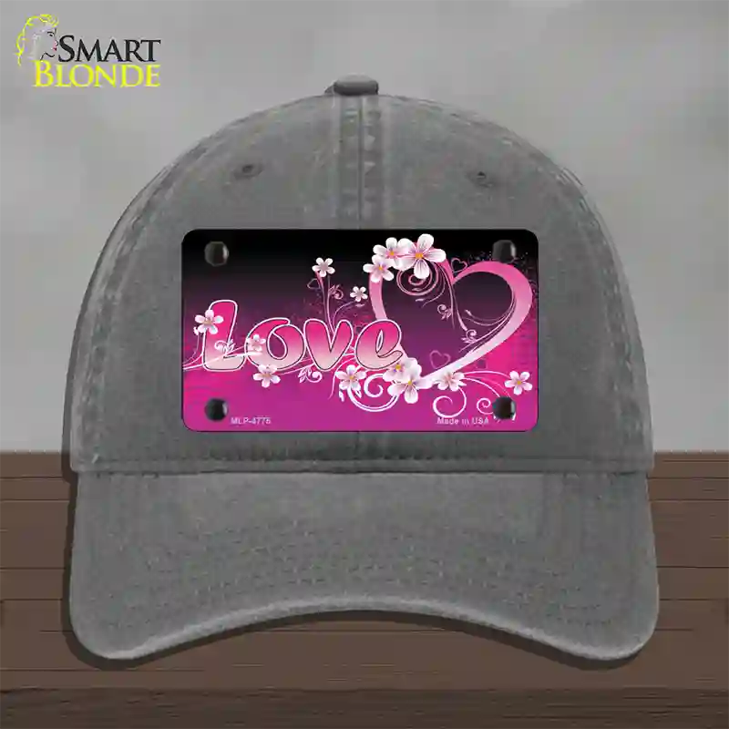 Love Heart And Flowers Novelty License Plate Hat Unconstructed Cotton / Charcoal