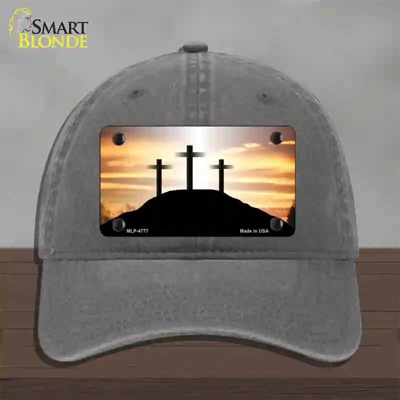 Three Crosses Sunset Novelty License Plate Hat Unconstructed Cotton / Charcoal