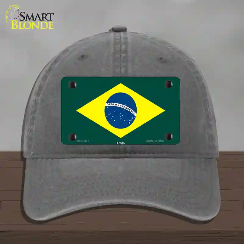 Brazil Flag Novelty License Plate Hat Unconstructed Cotton / Charcoal