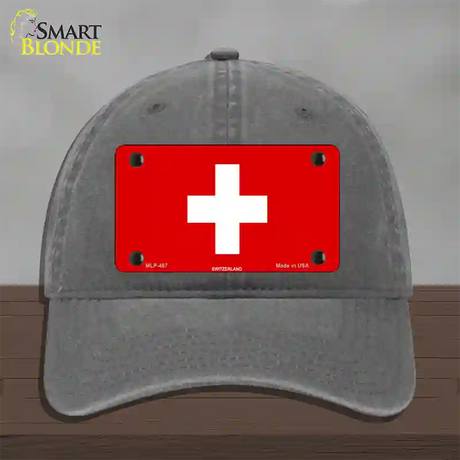 Switzerland Flag Novelty License Plate Hat Unconstructed Cotton / Charcoal