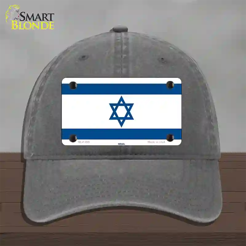 Israel Flag Novelty License Plate Hat Unconstructed Cotton / Charcoal