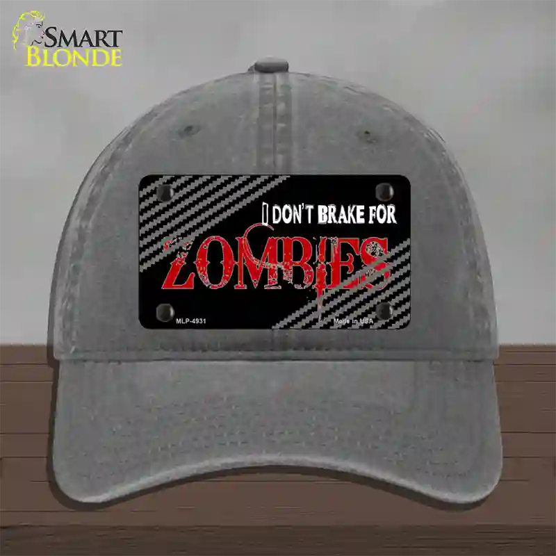 Dont Brake For Zombies Novelty License Plate Hat Unconstructed Cotton / Charcoal