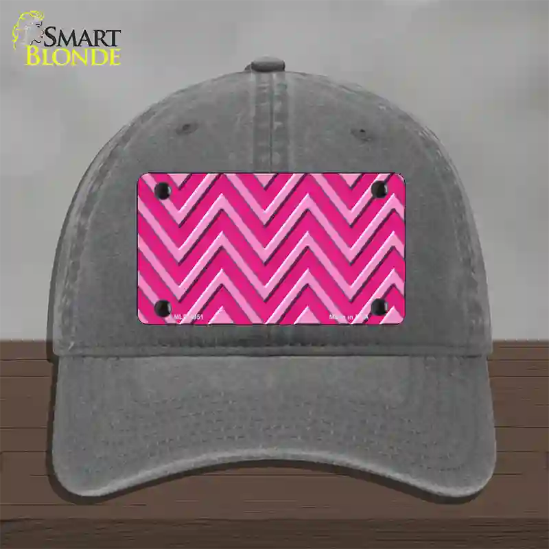 Pink Light Pink Large Chevron Novelty License Plate Hat Unconstructed Cotton / Charcoal