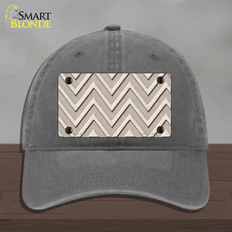 Tan Light Tan Large Chevron Novelty License Plate Hat Unconstructed Cotton / Charcoal