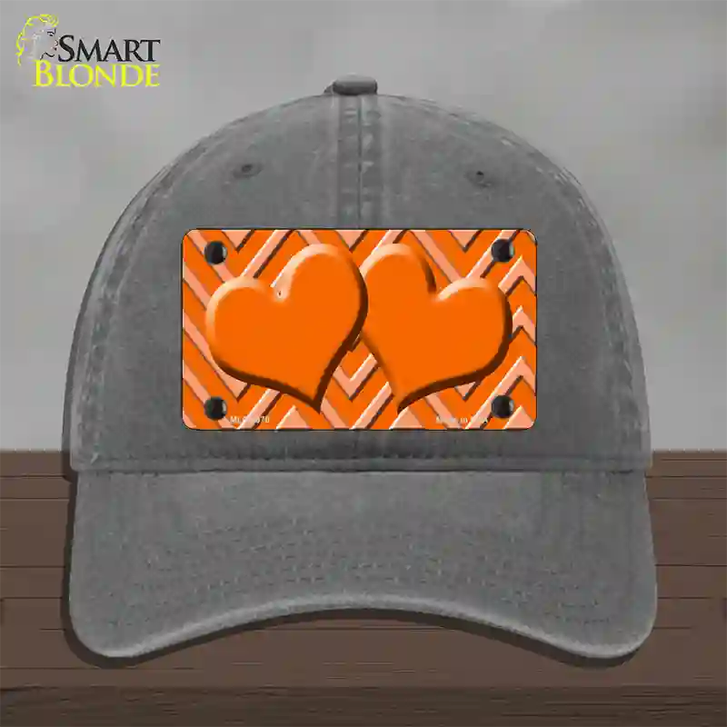 Orange Light Orange Heart Large Chevron Novelty License Plate Hat Unconstructed Cotton / Charcoal