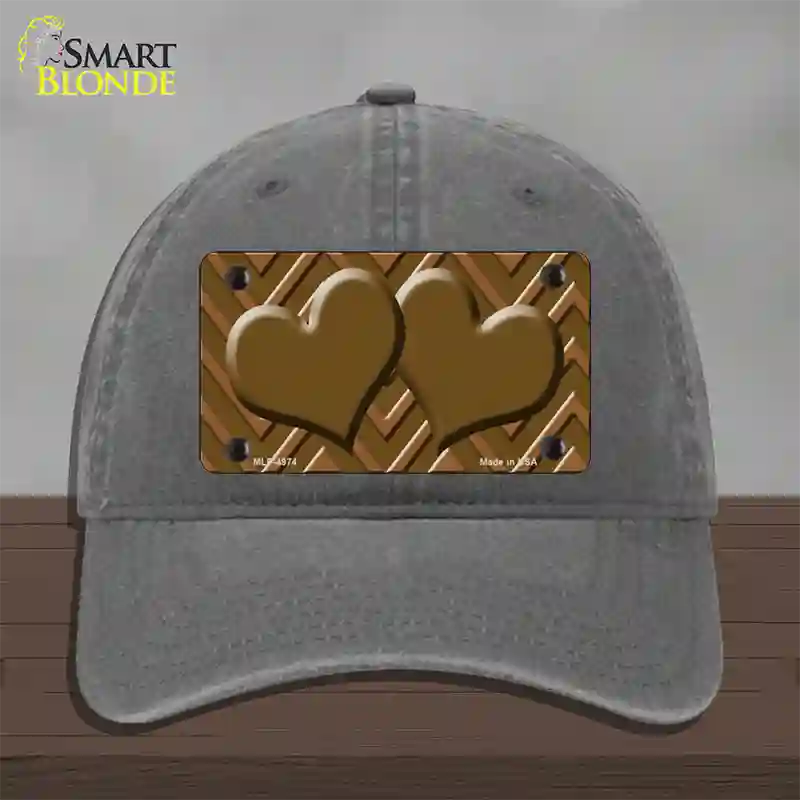 Brown Light Brown Heart Large Chevron Novelty License Plate Hat Unconstructed Cotton / Charcoal