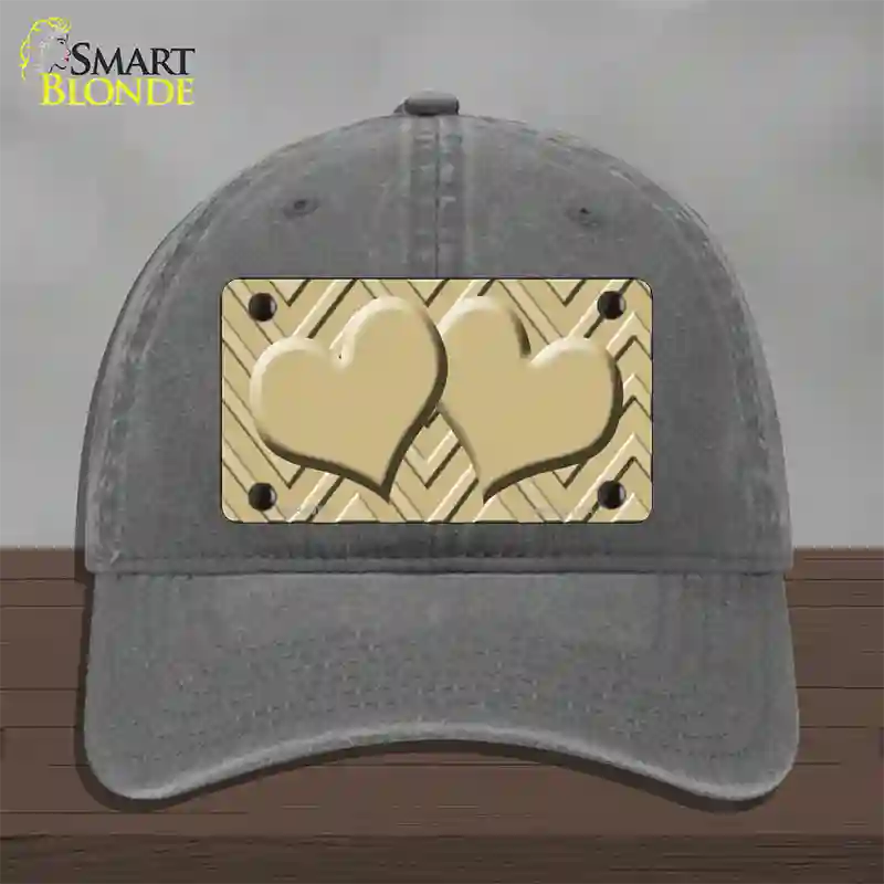 Gold Light Gold Heart Large Chevron Novelty License Plate Hat Unconstructed Cotton / Charcoal