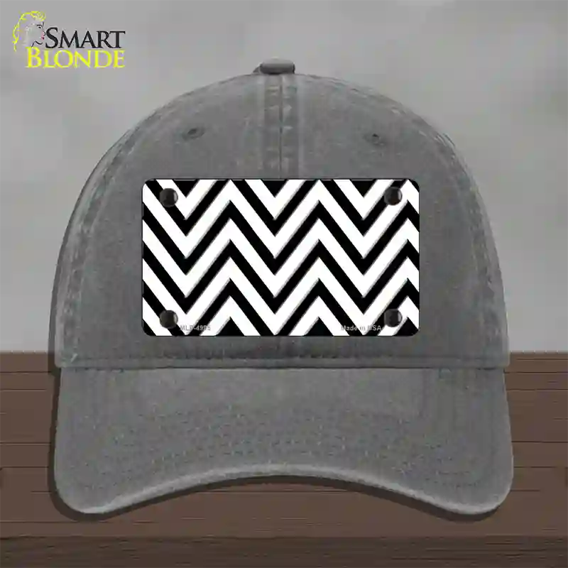 White Black Large Chevron Novelty License Plate Hat Unconstructed Cotton / Charcoal