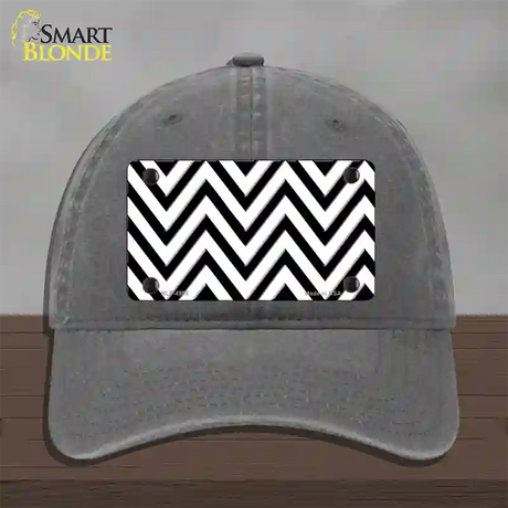 White Black Large Chevron Novelty License Plate Hat Unconstructed Cotton / Charcoal