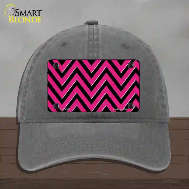 Pink Black Large Chevron Novelty License Plate Hat Unconstructed Cotton / Charcoal