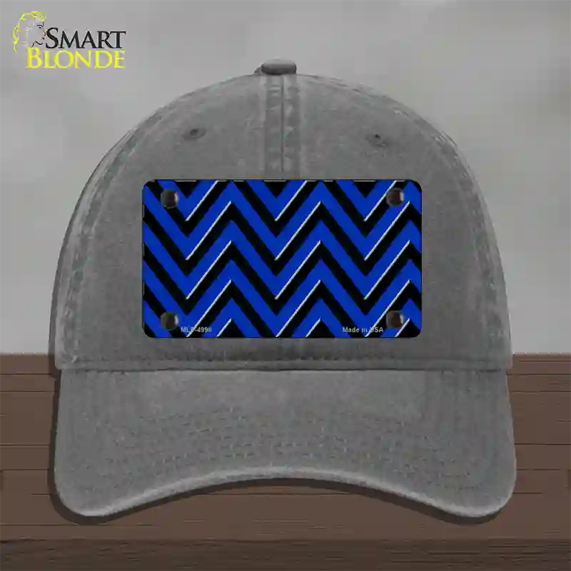 Blue Black Large Chevron Novelty License Plate Hat Unconstructed Cotton / Charcoal