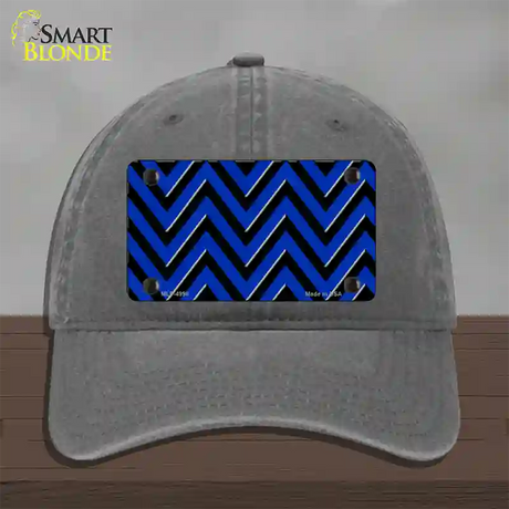 Blue Black Large Chevron Novelty License Plate Hat Unconstructed Cotton / Charcoal