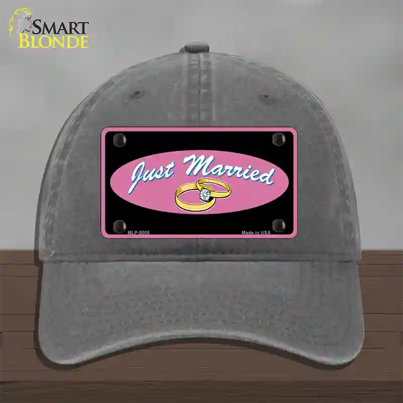 Just Married Novelty License Plate Hat Unconstructed Cotton / Charcoal