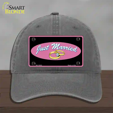 Just Married Novelty License Plate Hat Unconstructed Cotton / Charcoal