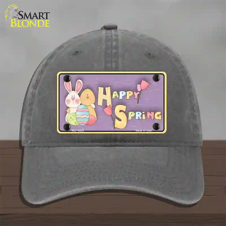 Happy Spring Yellow Novelty License Plate Hat Unconstructed Cotton / Charcoal