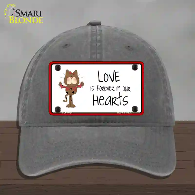 Love In Our Hearts Cat Novelty License Plate Hat Unconstructed Cotton / Charcoal