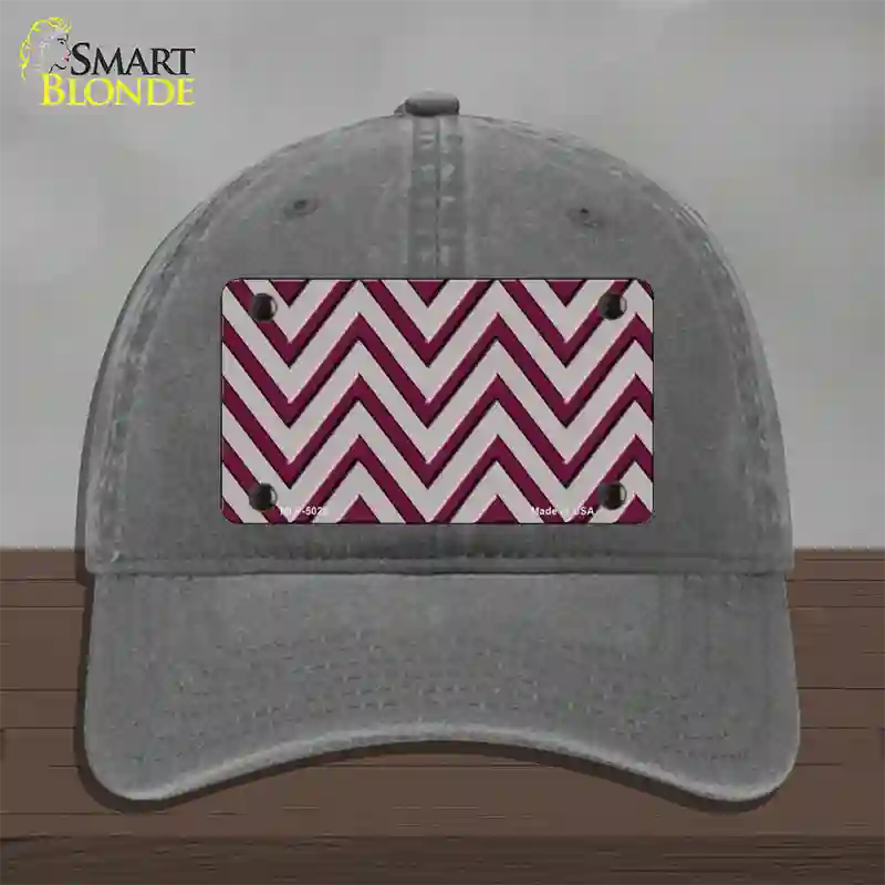 Maroon Grey Chevron Novelty License Plate Hat Unconstructed Cotton / Charcoal