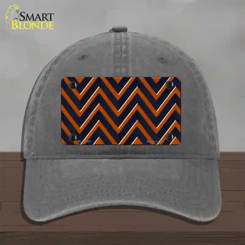 Orange Navy Blue Chevron Novelty License Plate Hat Unconstructed Cotton / Charcoal