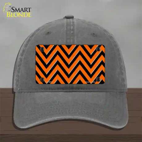 Orange Black Chevron Novelty License Plate Hat Unconstructed Cotton / Charcoal