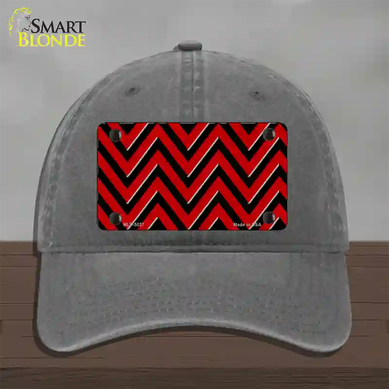 Red Black Chevron Novelty License Plate Hat Unconstructed Cotton / Charcoal