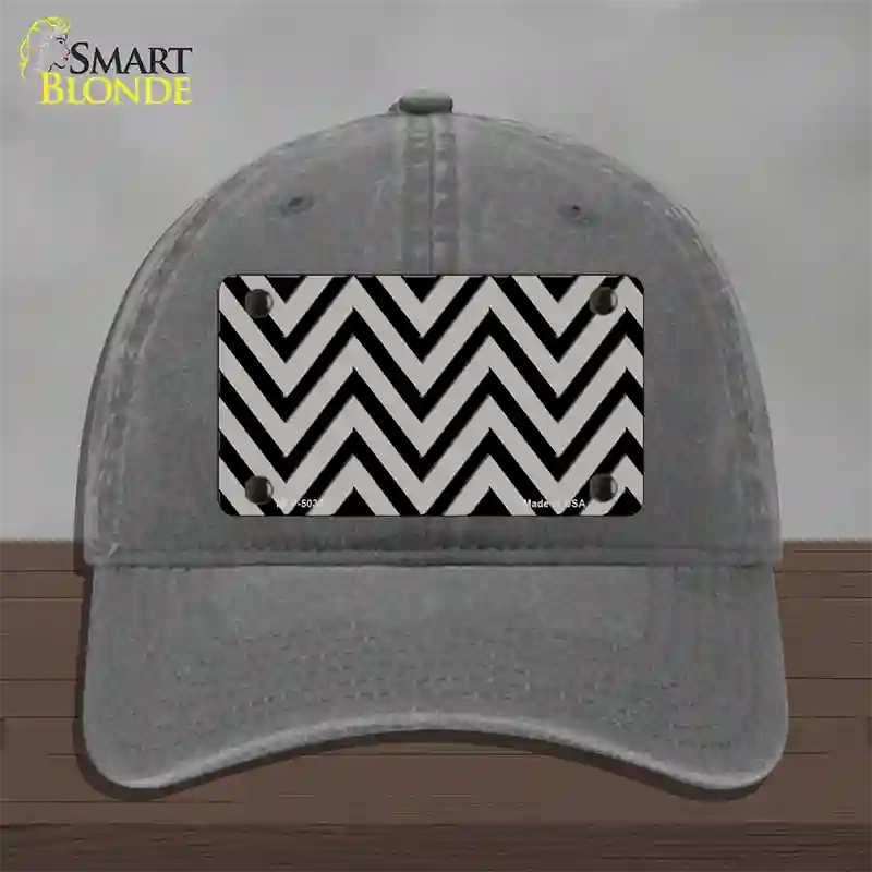 Grey Black Chevron Novelty License Plate Hat Unconstructed Cotton / Charcoal