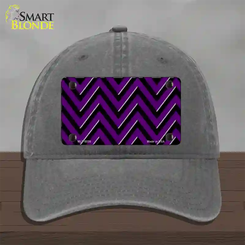 Purple Black Chevron Novelty License Plate Hat Unconstructed Cotton / Charcoal