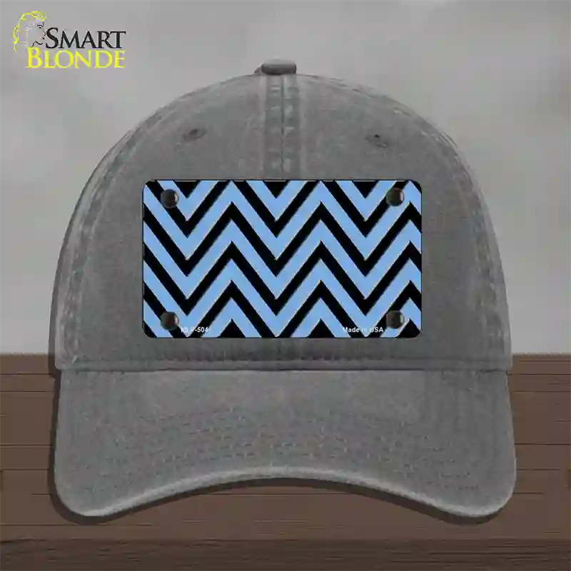 Light Blue Black Chevron Novelty License Plate Hat Unconstructed Cotton / Charcoal