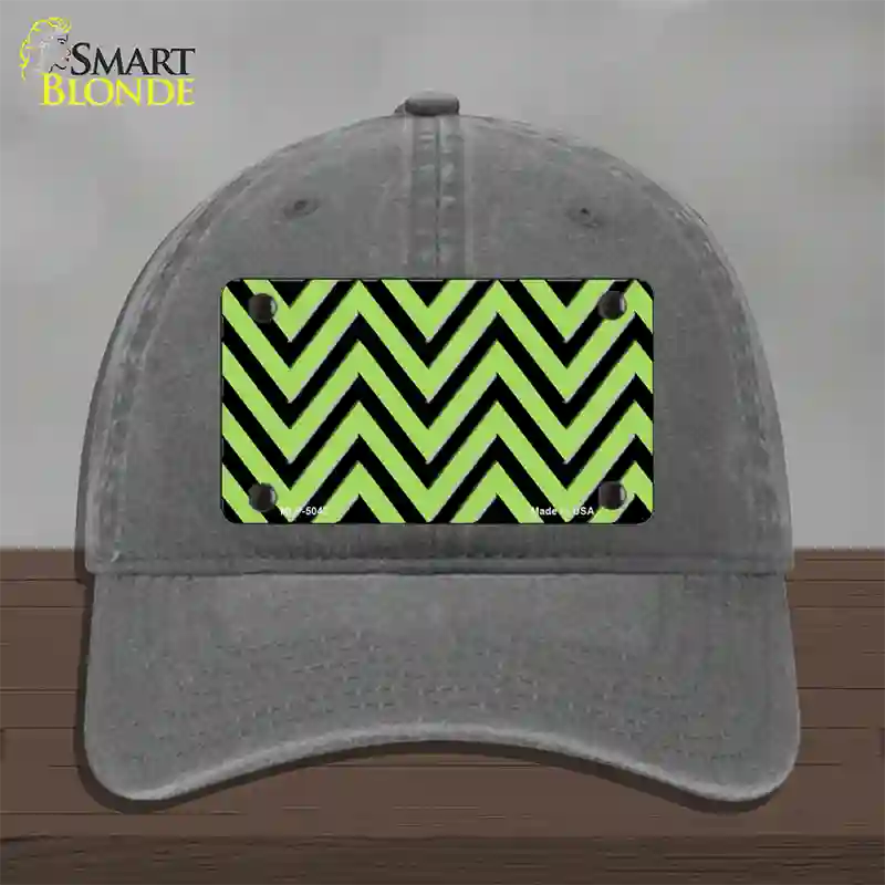 Lime Green Black Chevron Novelty License Plate Hat Unconstructed Cotton / Charcoal