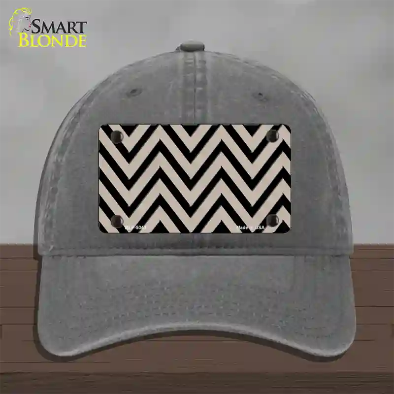 Tan Black Chevron Novelty License Plate Hat Unconstructed Cotton / Charcoal