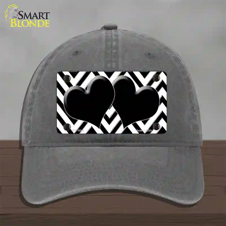 White Black Chevon Hearts Novelty License Plate Hat Unconstructed Cotton / Charcoal