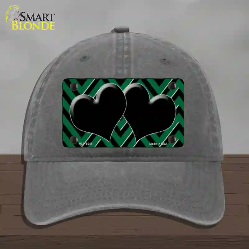 Green Black Chevon Hearts Novelty License Plate Hat Unconstructed Cotton / Charcoal